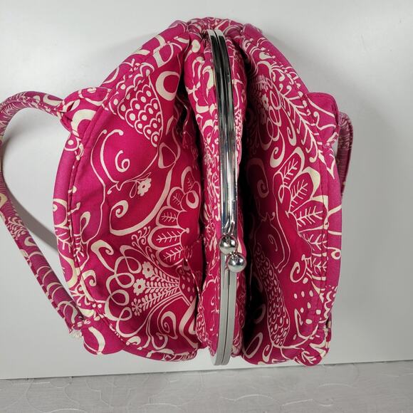 VTG Vera Bradley Eloise Bag Large Barbie Hot Pink Kiss Lock Dome Shoulder Purse